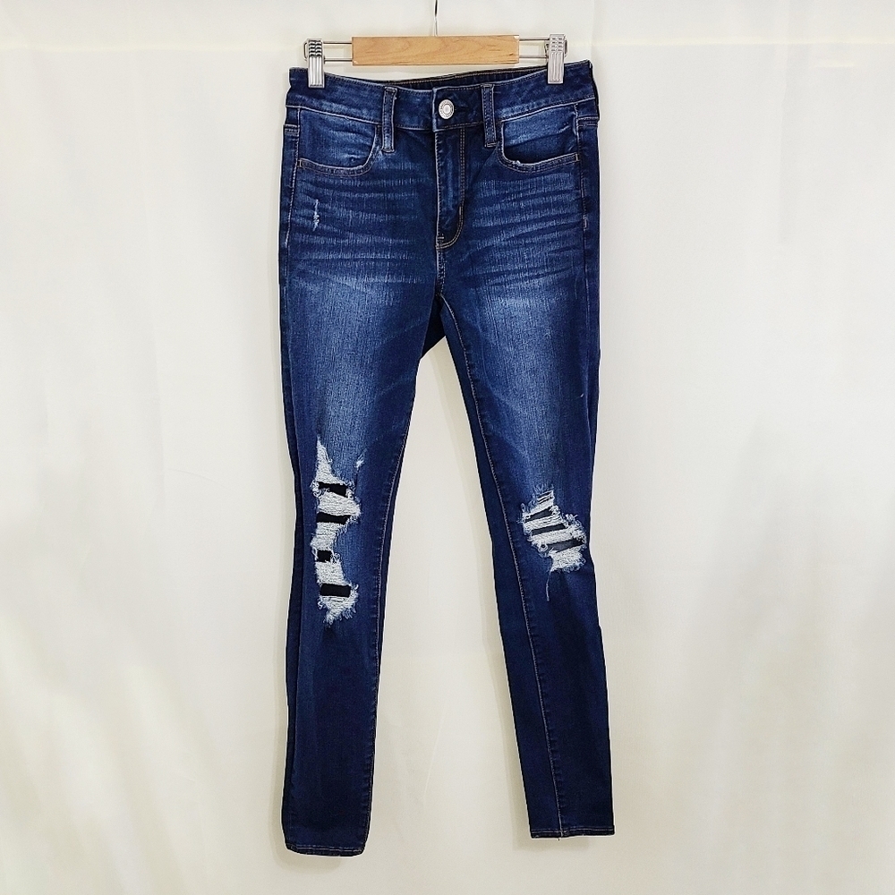American Eagle hi-rise jegging jeans zip fly distressed blue Women's size 2